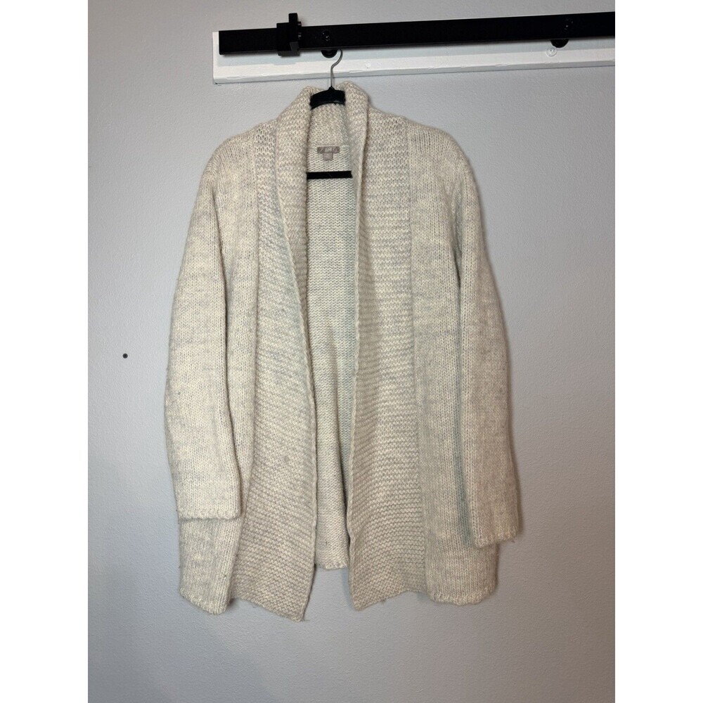 J. Jill Alpaca Blend Chunky Knit Open Cardigan Sweater XL Light Gray Long Sleeve